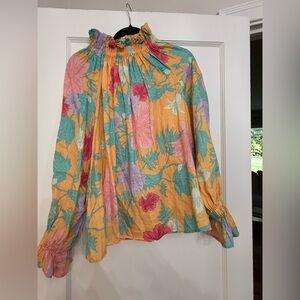 Ephemera tropical floral print linen blouse size 6